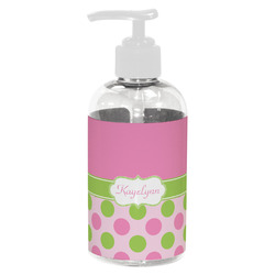 Pink & Green Dots Plastic Soap / Lotion Dispenser (8 oz - Small - White) (Personalized)