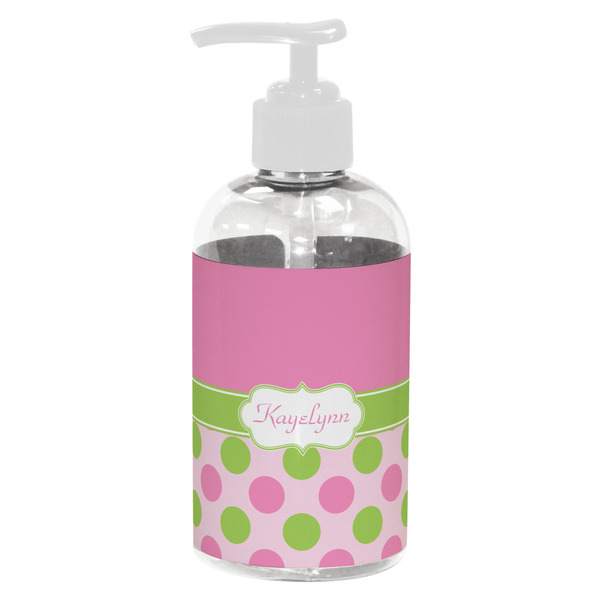 Pink & Green Dots Small Liquid Dispenser (8 oz) - White