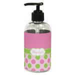 Pink & Green Dots Plastic Soap / Lotion Dispenser (8 oz - Small - Black) (Personalized)