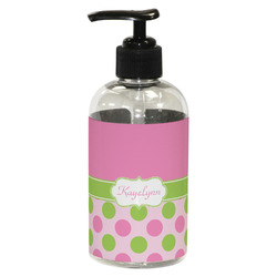 Pink & Green Dots Plastic Soap / Lotion Dispenser (8 oz - Small - Black) (Personalized)