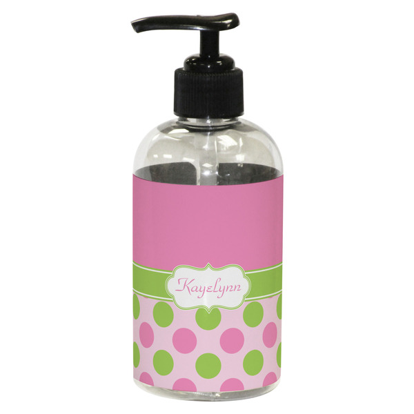 Custom Pink & Green Dots Plastic Soap / Lotion Dispenser (8 oz - Small - Black) (Personalized)