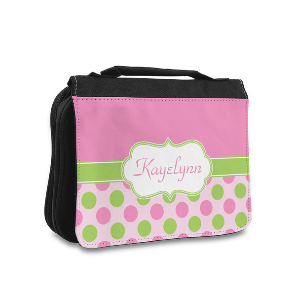 Custom Pink & Green Dots Toiletry Bag - Small (Personalized)