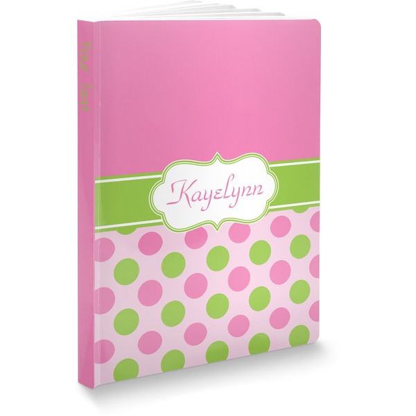Custom Pink & Green Dots Softbound Notebook - 7.25" x 10" (Personalized)