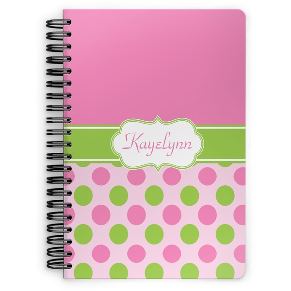 Custom Pink & Green Dots Spiral Notebook - 7x10 w/ Name or Text