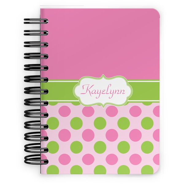 Custom Pink & Green Dots Spiral Notebook - 5x7 w/ Name or Text