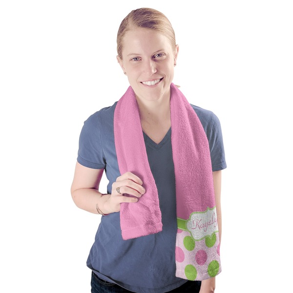 Pink & Green Dots Sport Towel - Exercise use - Model