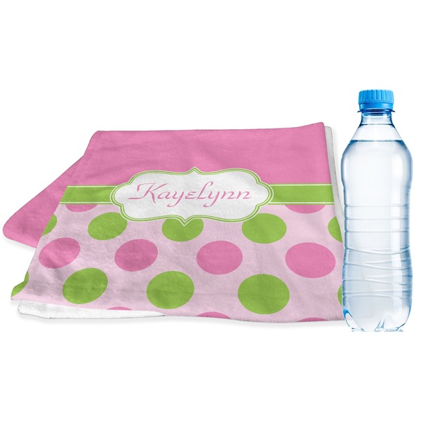 Custom Pink & Green Dots Sports & Fitness Towel (Personalized)