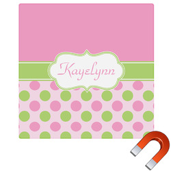 Pink & Green Dots Square Car Magnet - 6" (Personalized)