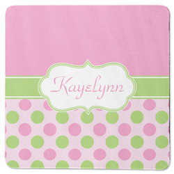 Pink & Green Dots Square Rubber Backed Coaster (Personalized)