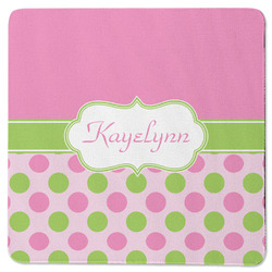 Pink & Green Dots Square Rubber Backed Coaster (Personalized)