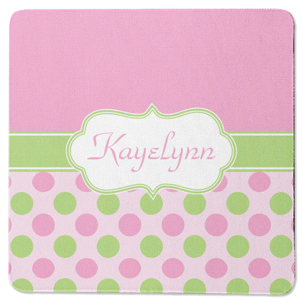 Custom Pink & Green Dots Square Rubber Backed Coaster (Personalized)
