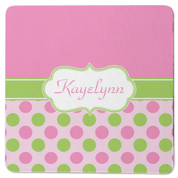 Custom Pink & Green Dots Square Rubber Backed Coaster (Personalized)