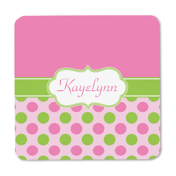 Pink & Green Dots Square Fridge Magnet - FRONT