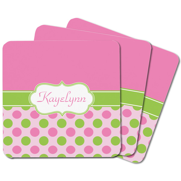 Pink & Green Dots Square Fridge Magnet - MAIN