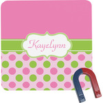 Pink & Green Dots Square Fridge Magnet w/ Name or Text