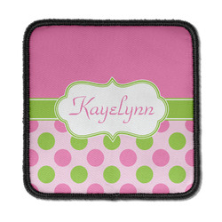 Pink & Green Dots Iron On Square Patch w/ Name or Text