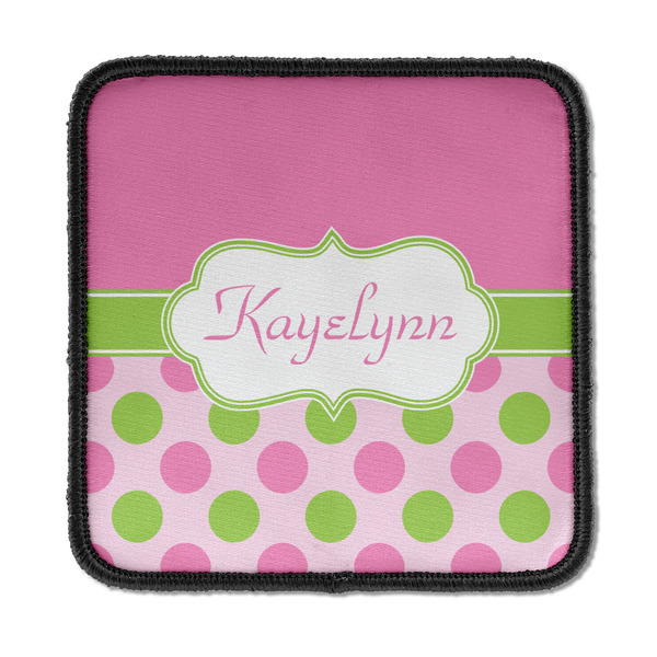 Custom Pink & Green Dots Iron On Square Patch w/ Name or Text