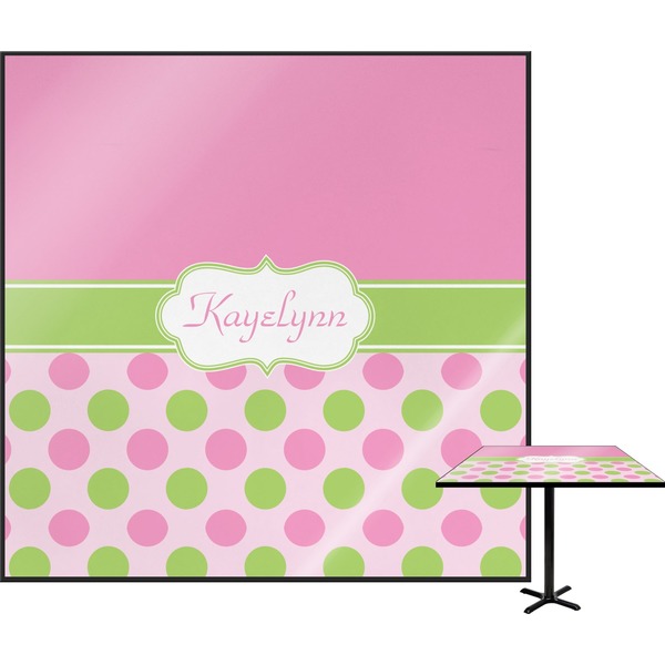Custom Pink & Green Dots Square Table Top (Personalized)