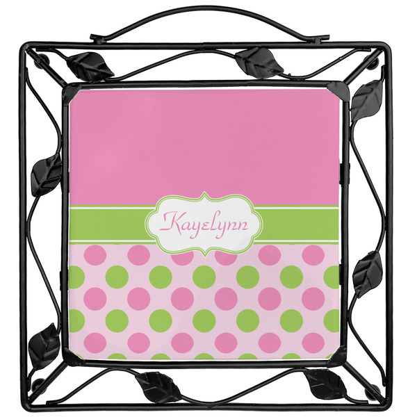 Custom Pink & Green Dots Square Trivet (Personalized)