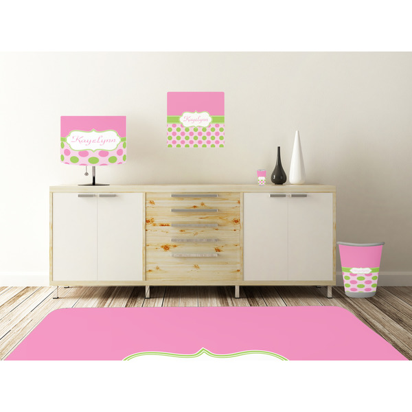 Pink & Green Dots Square Wall Decal Wooden Desk