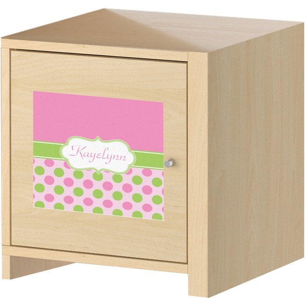 Pink & Green Dots Square Wall Decal on Wooden Cabinet