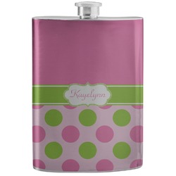 Pink & Green Dots Stainless Steel Flask (Personalized)