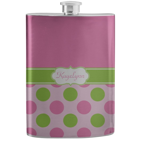 Custom Pink & Green Dots Stainless Steel Flask (Personalized)