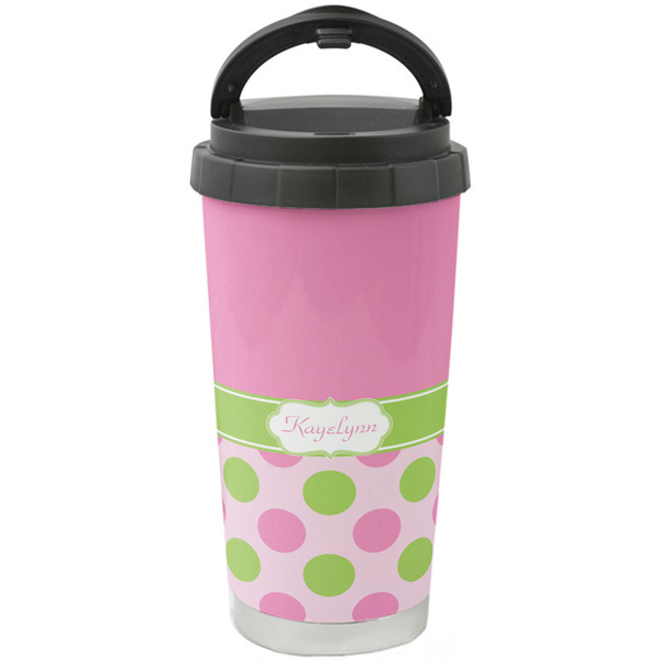 Custom Pink & Green Dots Stainless Steel Coffee Tumbler (Personalized)