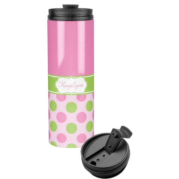 Custom Pink & Green Dots Stainless Steel Skinny Tumbler (Personalized)