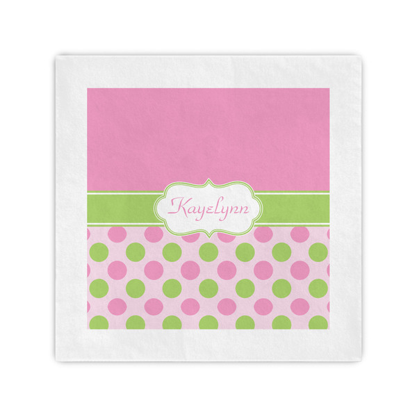 Custom Pink & Green Dots Cocktail Napkins (Personalized)