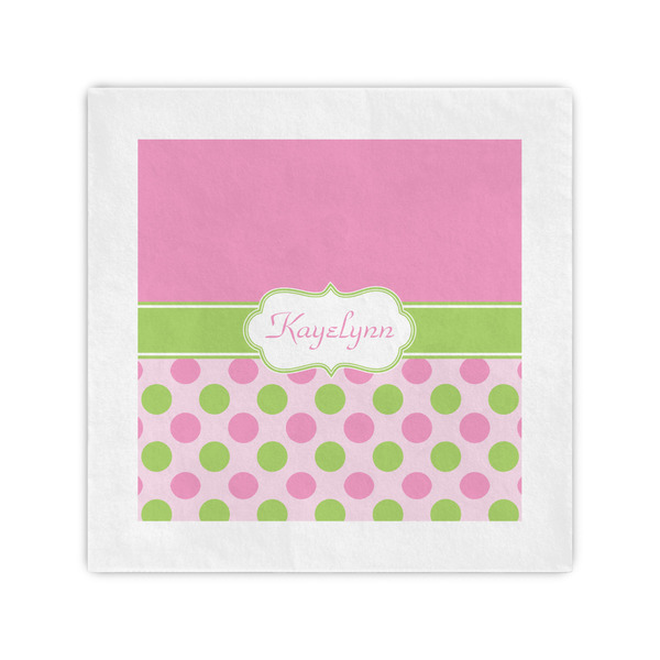 Custom Pink & Green Dots Cocktail Napkins (Personalized)