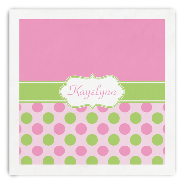 Custom Pink & Green Dots Paper Dinner Napkins (Personalized)