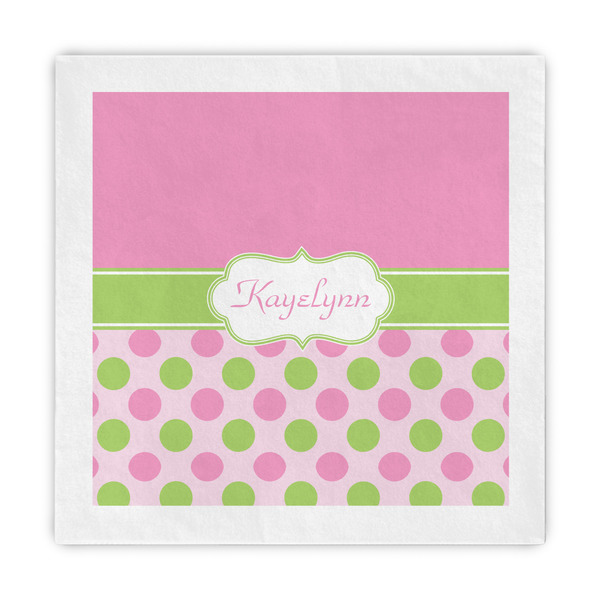 Custom Pink & Green Dots Decorative Paper Napkins (Personalized)