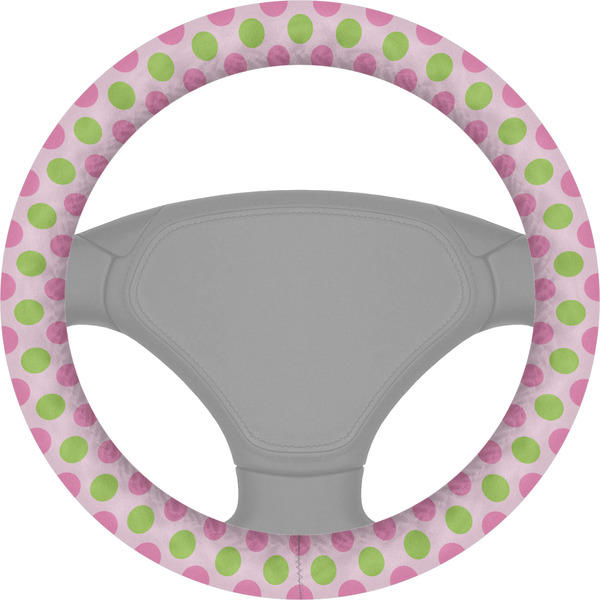 Custom Pink & Green Dots Steering Wheel Cover
