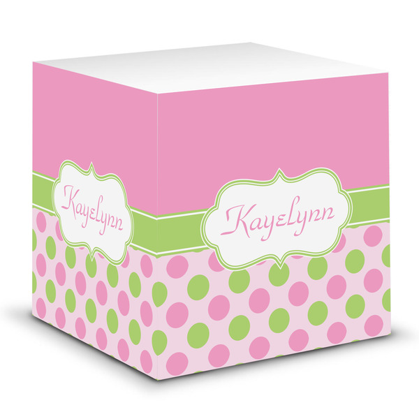 Custom Pink & Green Dots Sticky Note Cube (Personalized)