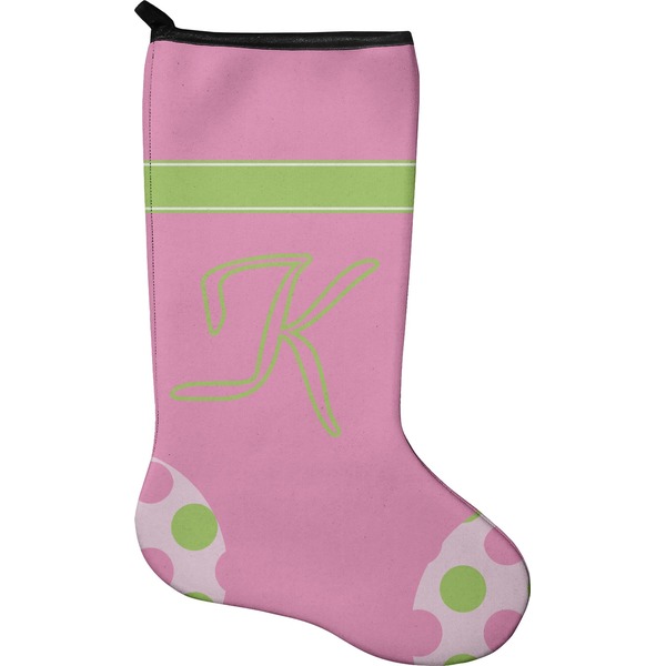 Custom Pink & Green Dots Holiday Stocking - Single-Sided - Neoprene (Personalized)