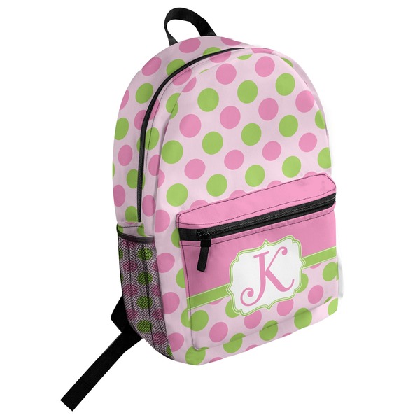 Custom Pink & Green Dots Student Backpack (Personalized)