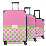 Pink & Green Dots 3 Piece Luggage Set - 20" Carry On, 24" Medium Checked, 28" Large Checked (Personalized)