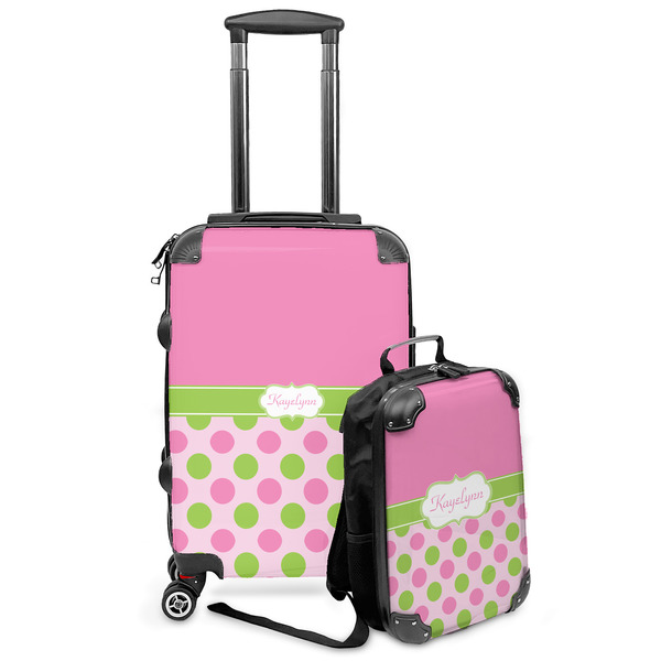 Custom Pink & Green Dots Kids 2-Piece Luggage Set - Suitcase & Backpack (Personalized)
