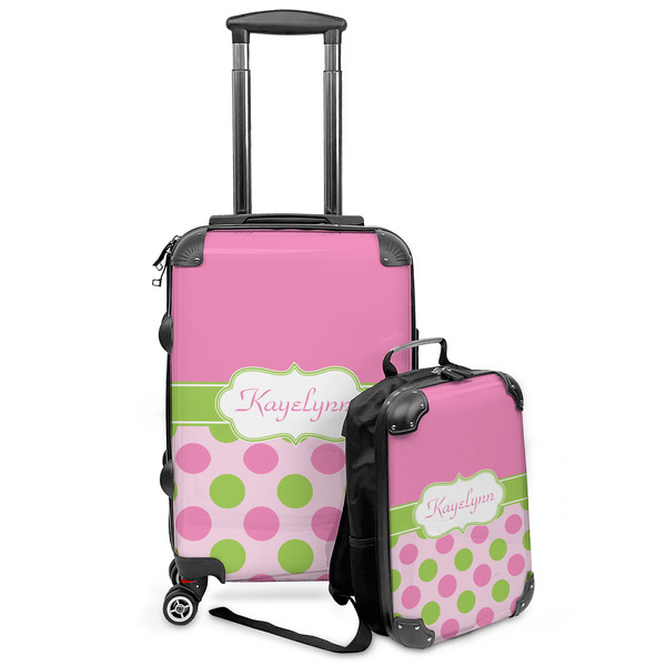 Custom Pink & Green Dots Kids 2-Piece Luggage Set - Suitcase & Backpack (Personalized)