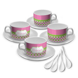 Pink & Green Dots Tea Cup - Set of 4 (Personalized)