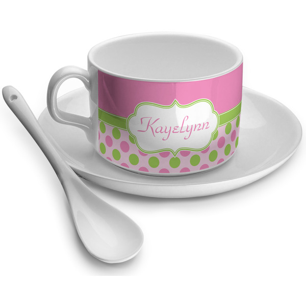 Custom Pink & Green Dots Tea Cup - Single (Personalized)