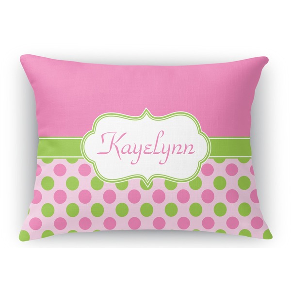 Custom Pink & Green Dots Rectangular Throw Pillow Case (Personalized)