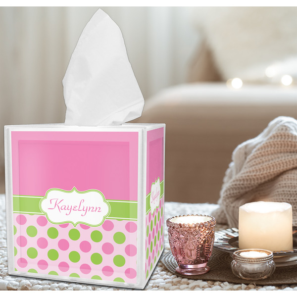 Pink & Green Dots Tissue Box - LIFESTYLE