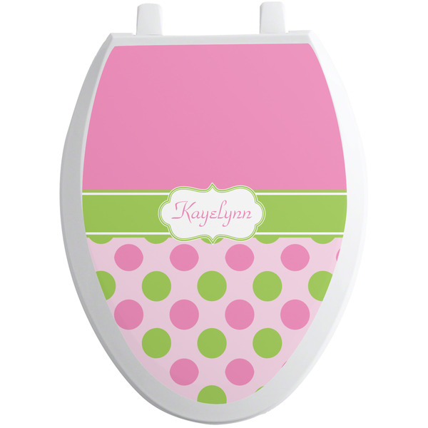 Custom Pink & Green Dots Toilet Seat Decal - Elongated (Personalized)