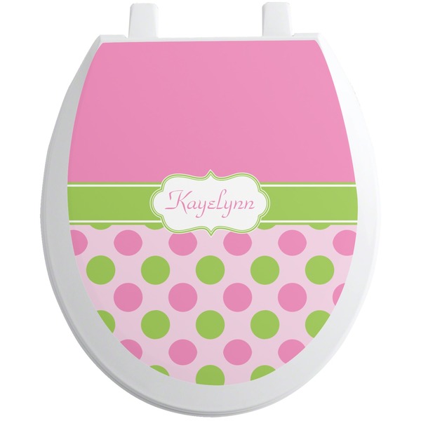Custom Pink & Green Dots Toilet Seat Decal - Round (Personalized)