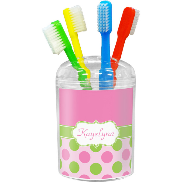 Custom Pink & Green Dots Toothbrush Holder (Personalized)