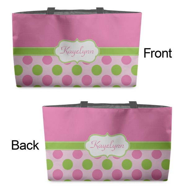 Pink & Green Dots Tote w/Black Handles - Front & Back Views