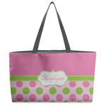 Pink & Green Dots Beach Totes Bag - w/ Black Handles (Personalized)