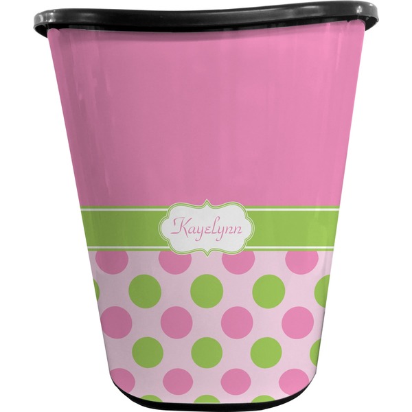 Custom Pink & Green Dots Waste Basket - Single Sided (Black) (Personalized)